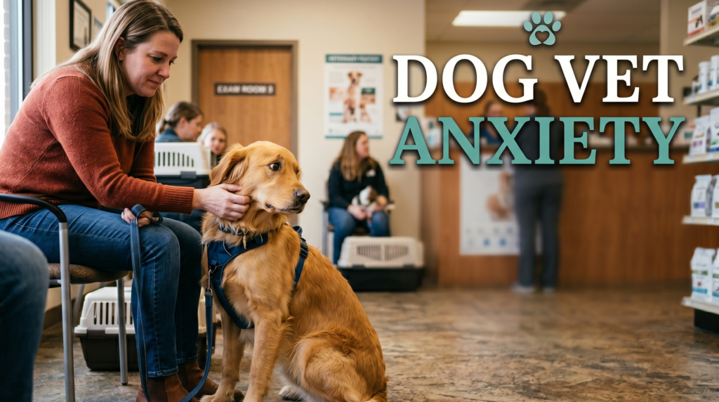 dog at veterinary clinic looking nervous
